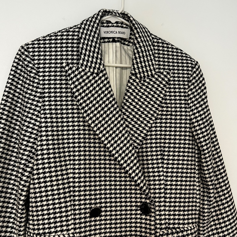 Veronica Beard Houndstooth Dickey Double Breasted Blazer Black White Women Large - Picture 6 of 13